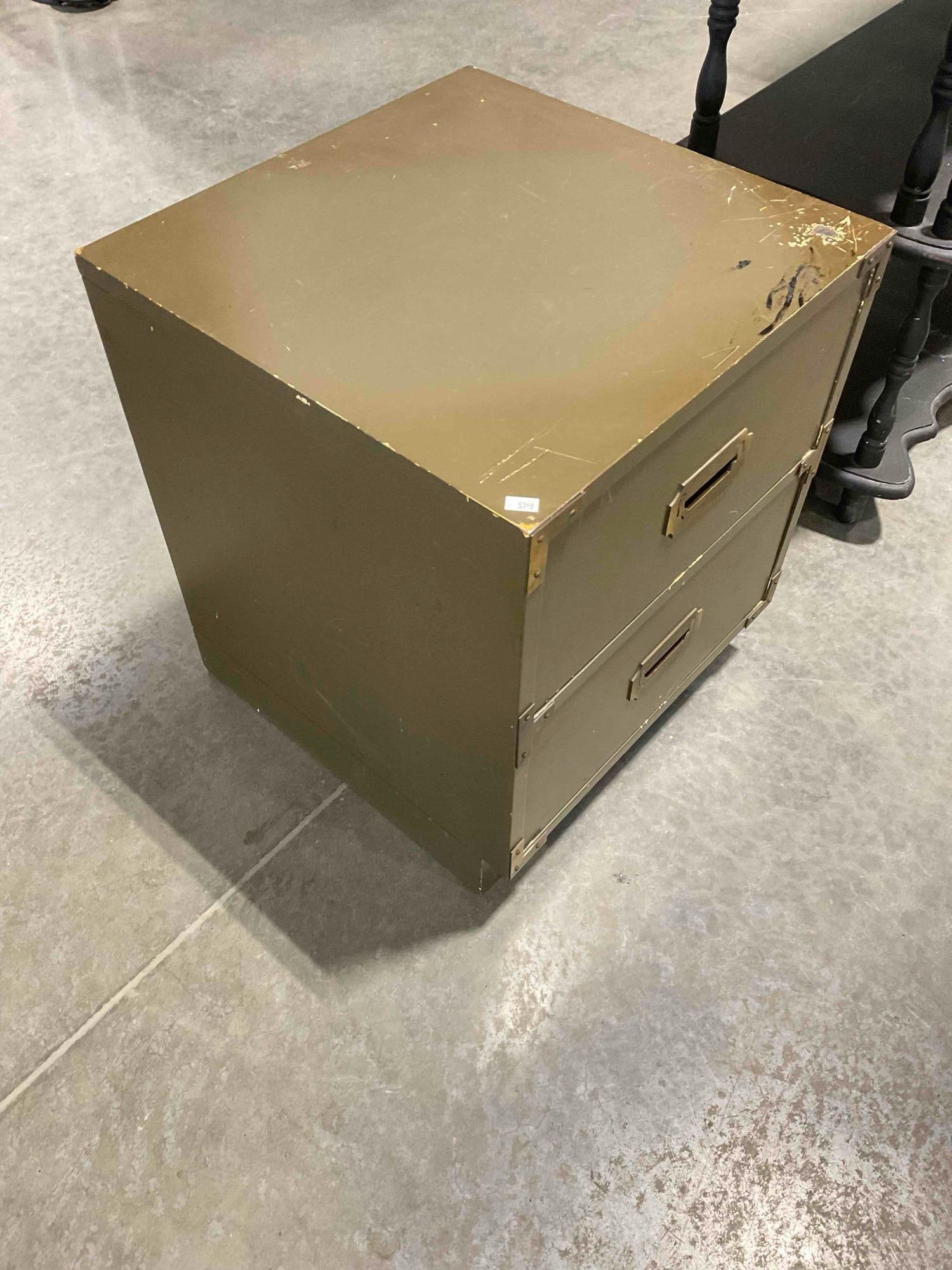 Vintage Brown Painted Wooden Cabinet w/ 2x Drawers & Brass Drawer Pulls. Good Condition. - 2