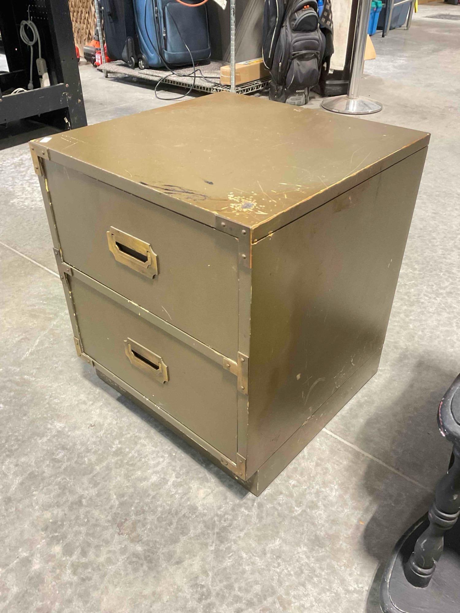 Vintage Brown Painted Wooden Cabinet w/ 2x Drawers & Brass Drawer Pulls. Good Condition. - 3