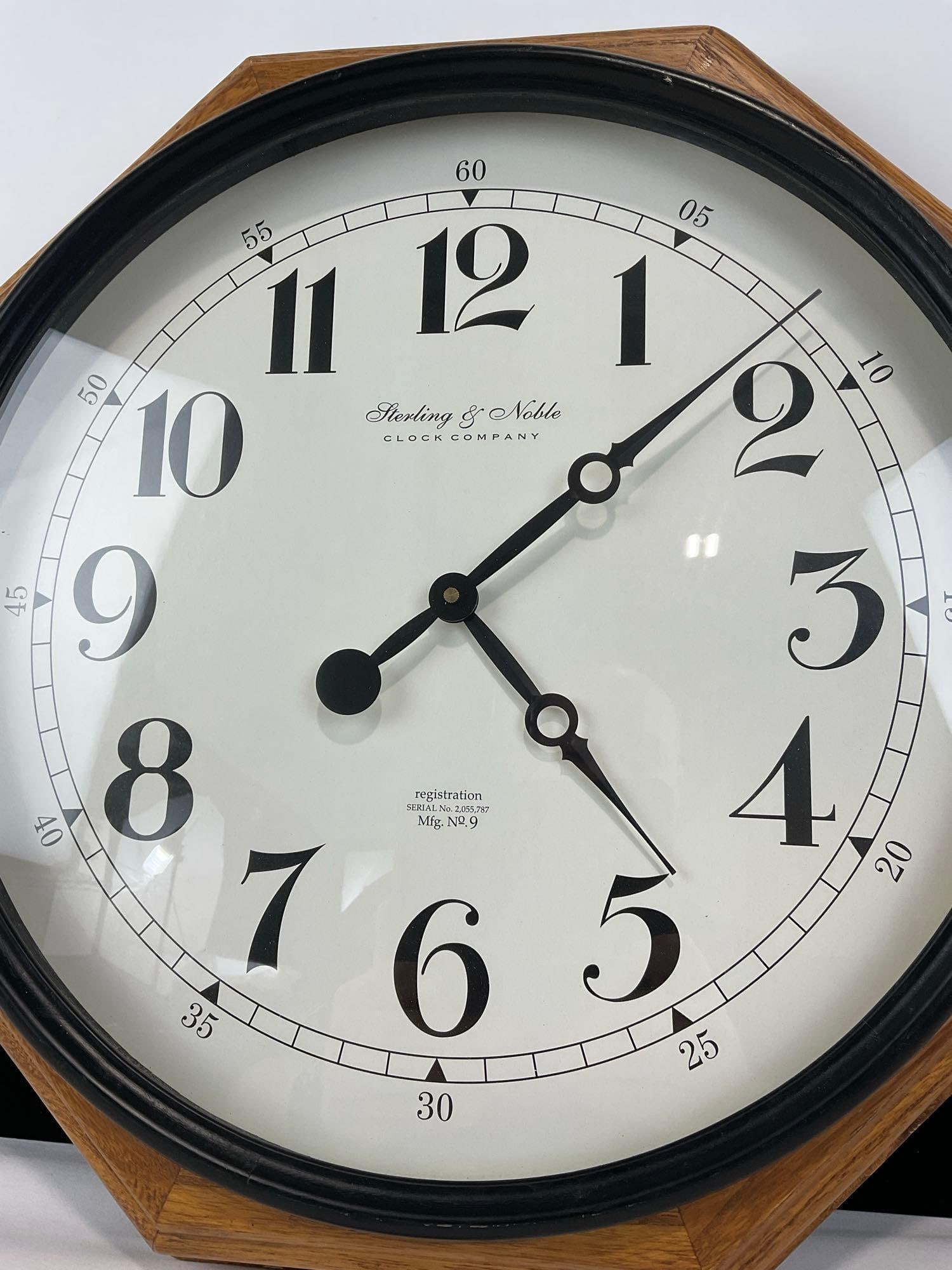 Vintage Sterling & Noble mfg no 9 Wall Clock, Octagonal Frame, 4h x 21w x 21d inches - 2