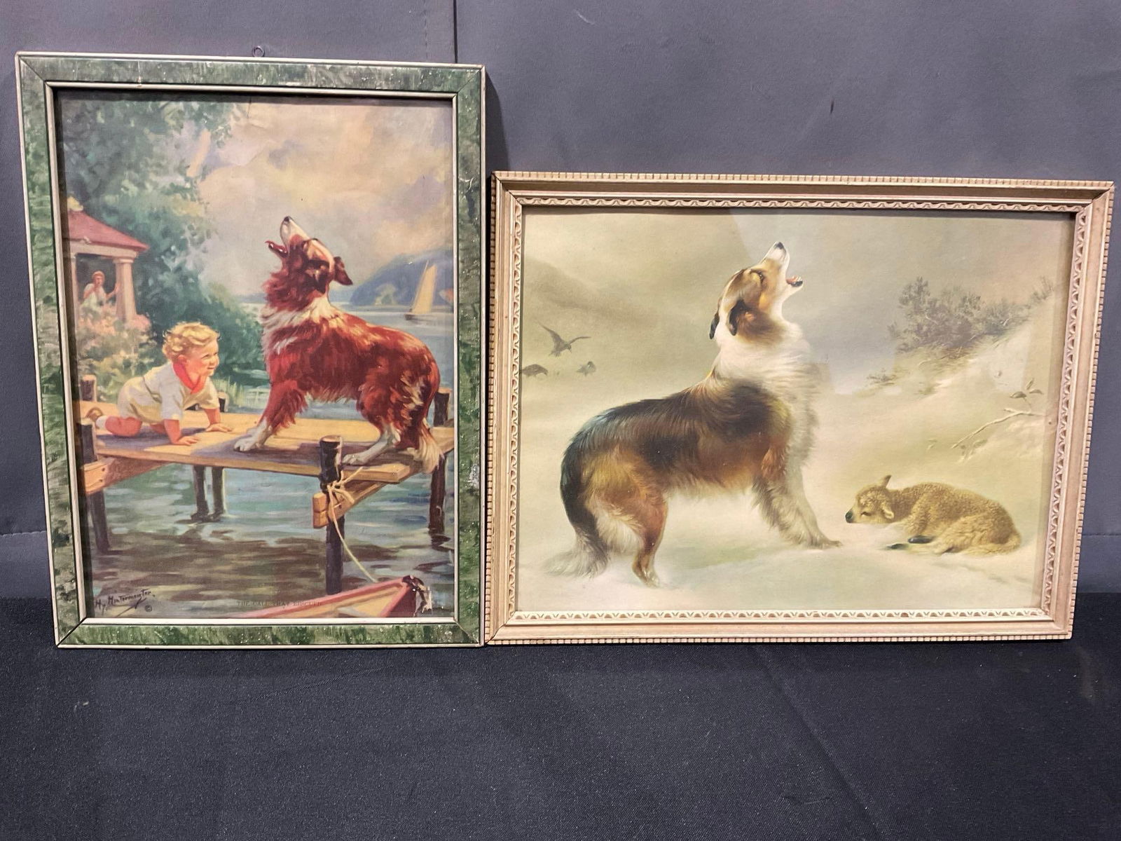 Pair of Framed Prints, titled The Call that Rescued by Hy Hintermeister, & Shepherds Call, 14x11 in: Appears to be in good shape. The piece measures approx 14h x 11w x 3d inches. See pics. E-5440 