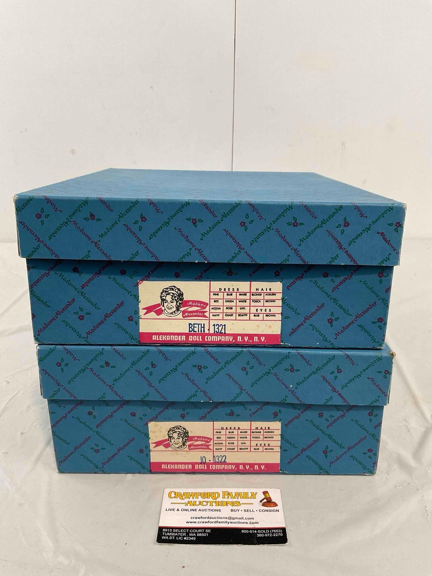 2 pcs Vintage Madame Alexander Porcelain Dolls in Original Boxes, incl. 1321 Beth & 1322 Joe. - 8