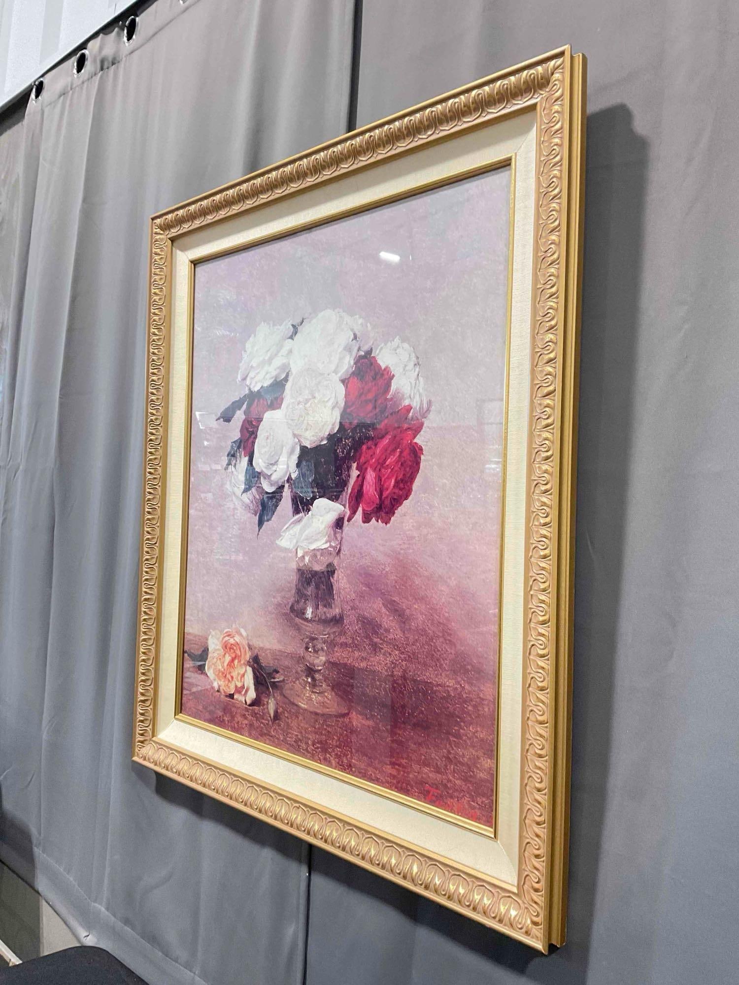 Framed Print of "Roses in a Stemmed Glass" by Henri Fantin-Latour. Very Good Condition. - 2