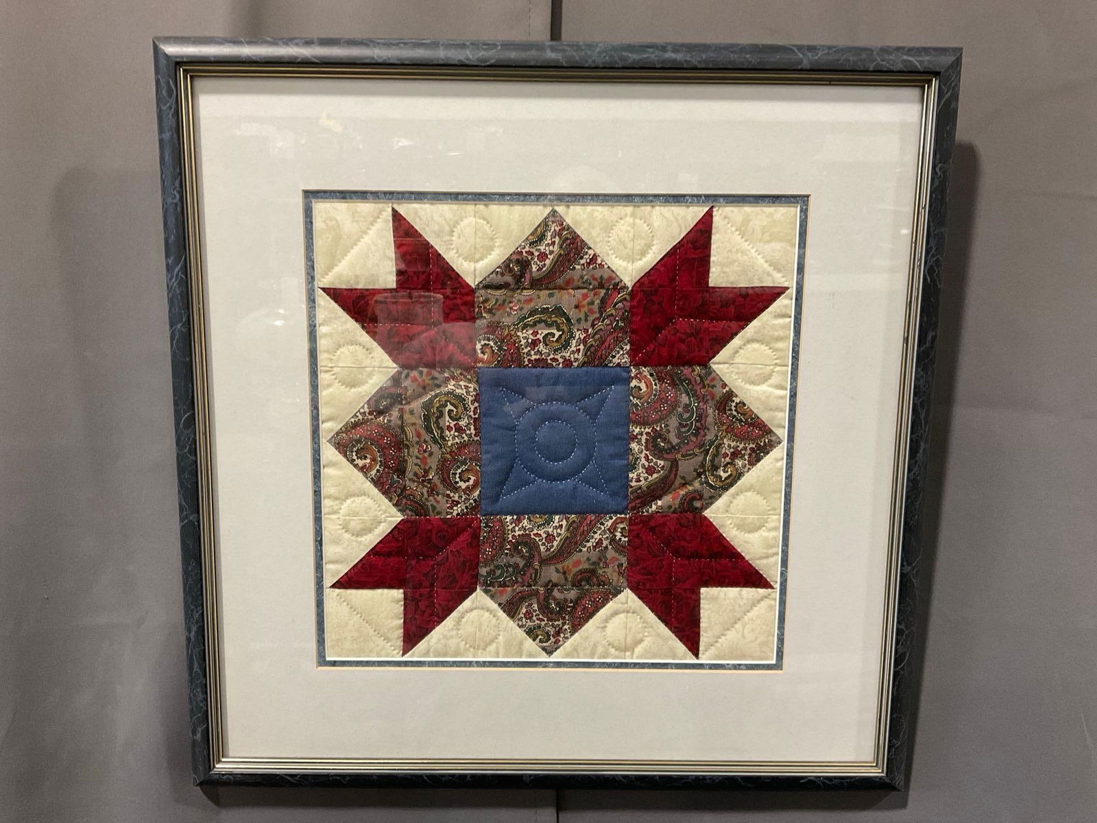 Framed Quilt Section, titled Weathervane, approx 20h x 20w x 3d inches (1 of 5)