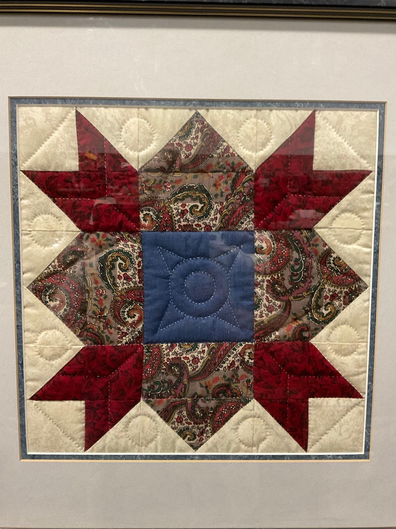 Framed Quilt Section, titled Weathervane, approx 20h x 20w x 3d inches - 2