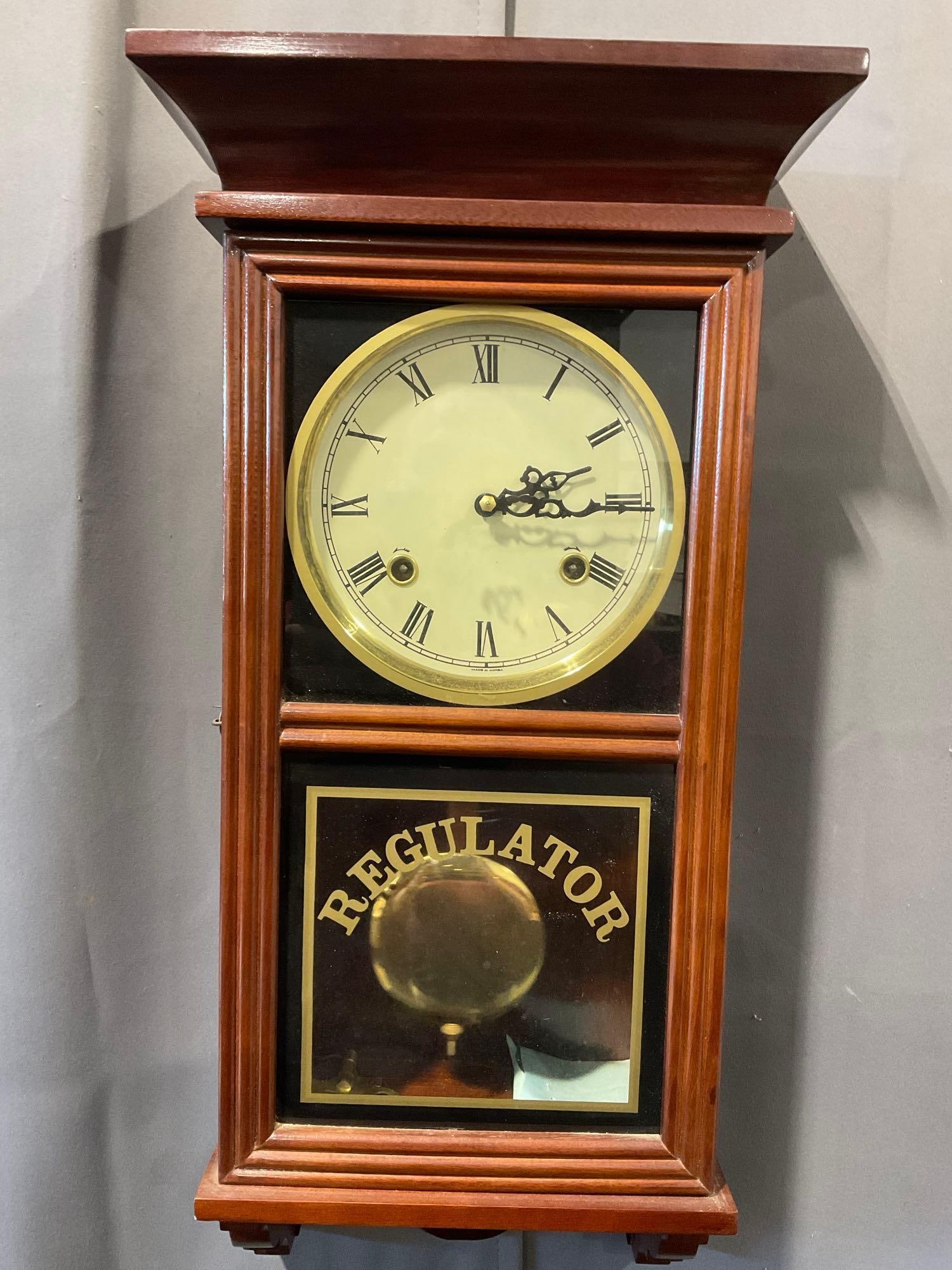 Early 20th Century Regulator Wall Time Strike Pendulum Clock, 25h x 13w x 7d inches (1 of 5)
