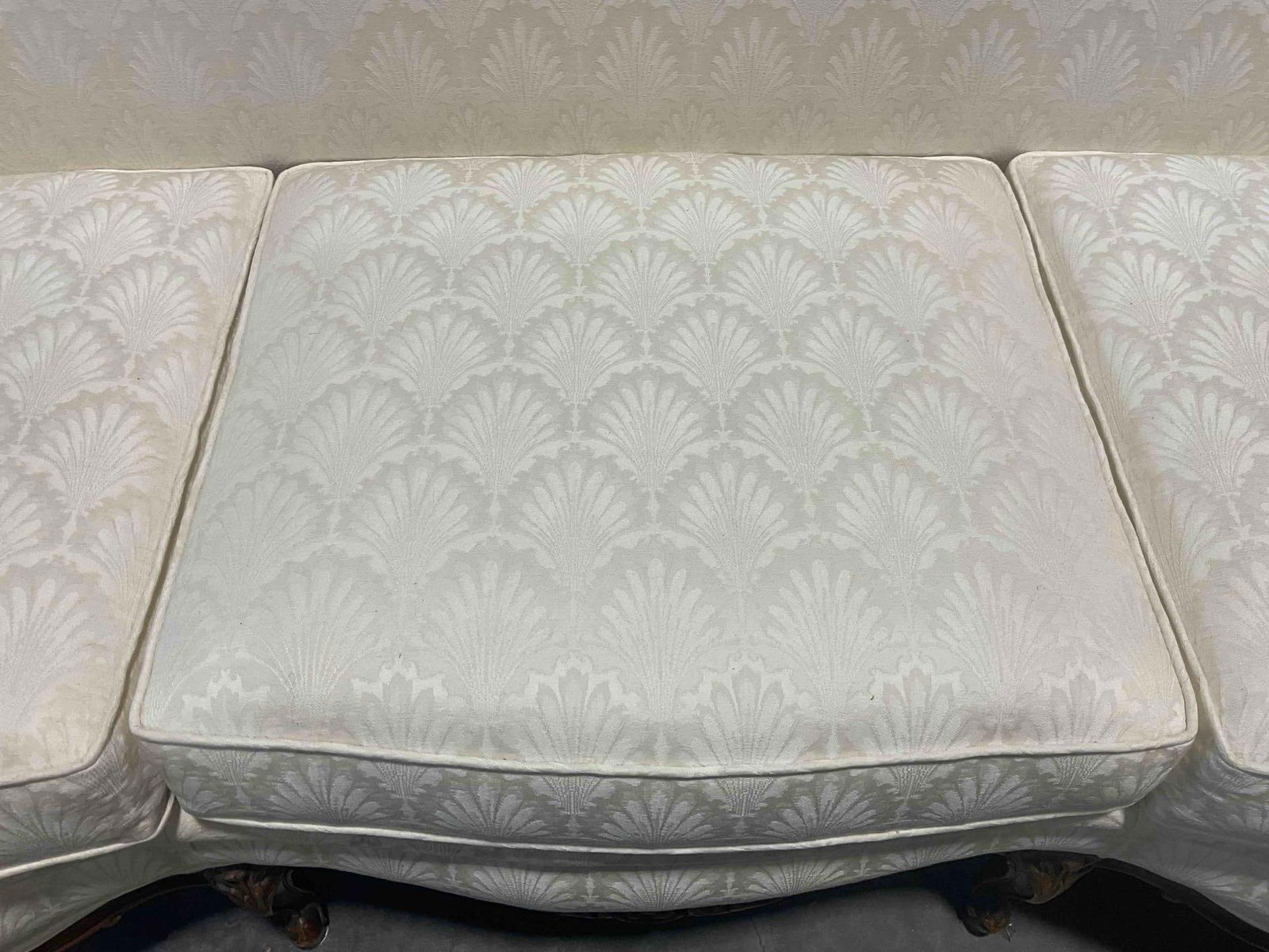 Vintage/ Antique Louis XV Style 3-Seat Couch w/ Beautiful Ivory Scalloped Fabric. Excellent Cond. - 5