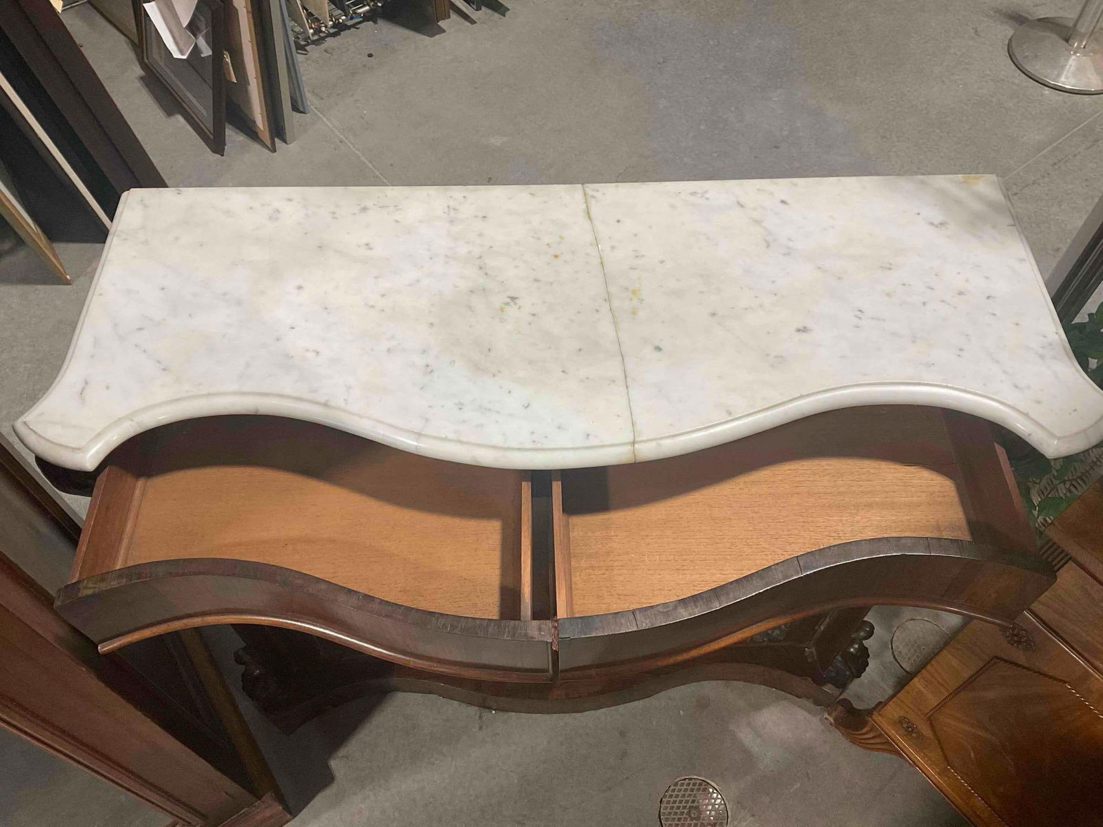 Antique Mahogany? Sideboard Credenza w/ Grey Marble Top, 2 Drawers & Cupboard. See pics. - 3