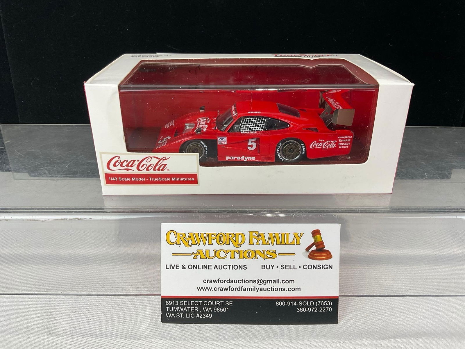 2 TrueScale Minis 1/43 Scale Diecast Car Models, 1 signed by Derek Bell, Porsche 935 & 1991 966 #60: Appears to be in good shape. The piece measures approx 6h x 7w x 4d inches. See pics. E-5420 