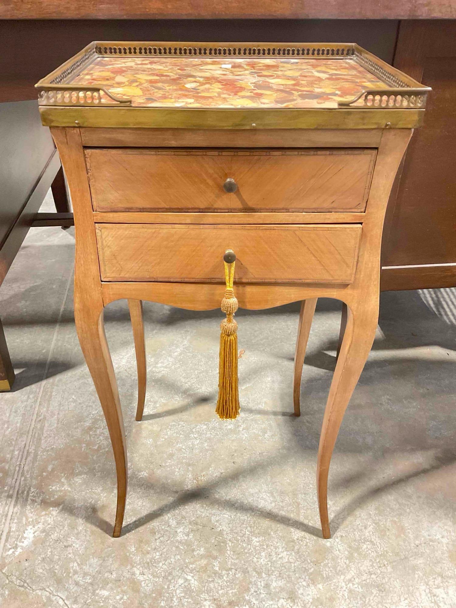 Vintage Charming French Style Oak Side Table w/ Mottled Red Marble Top. Excellent Condition. (1 of 7)