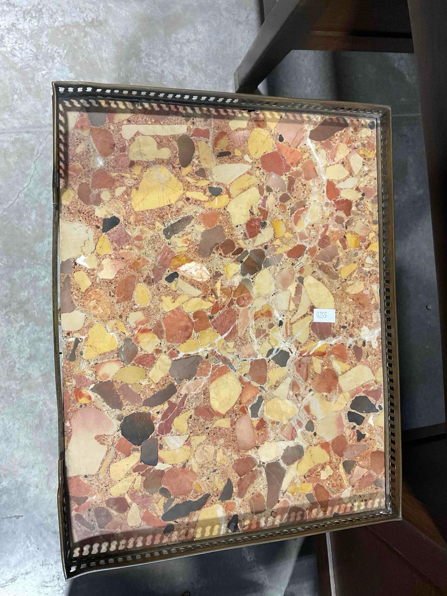 Vintage Charming French Style Oak Side Table w/ Mottled Red Marble Top. Excellent Condition. - 4