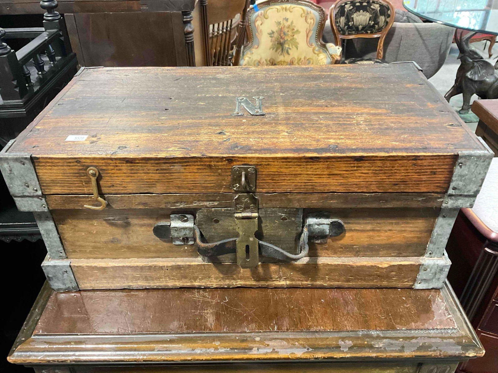 Handsome Vintage Primitive Wood & Metal Box w/ Monogram "N". Very Good Condition.: Handsome Vintage Primitive Wood & Metal Box w/ Monogram "N". Very Good Condition. minor wear indicative of age, otherwise in very good condition. Looks to be made of antique reclaimed wood
