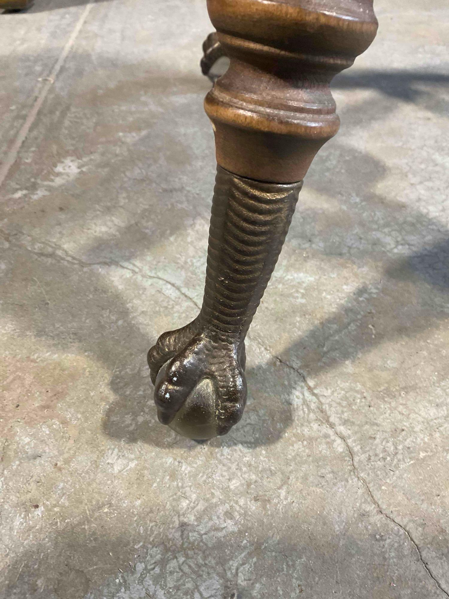 Antique Wooden Piano Stool w/ Metal Claw & Glass Ball Feet & Modern Reupholstery Work. - 5