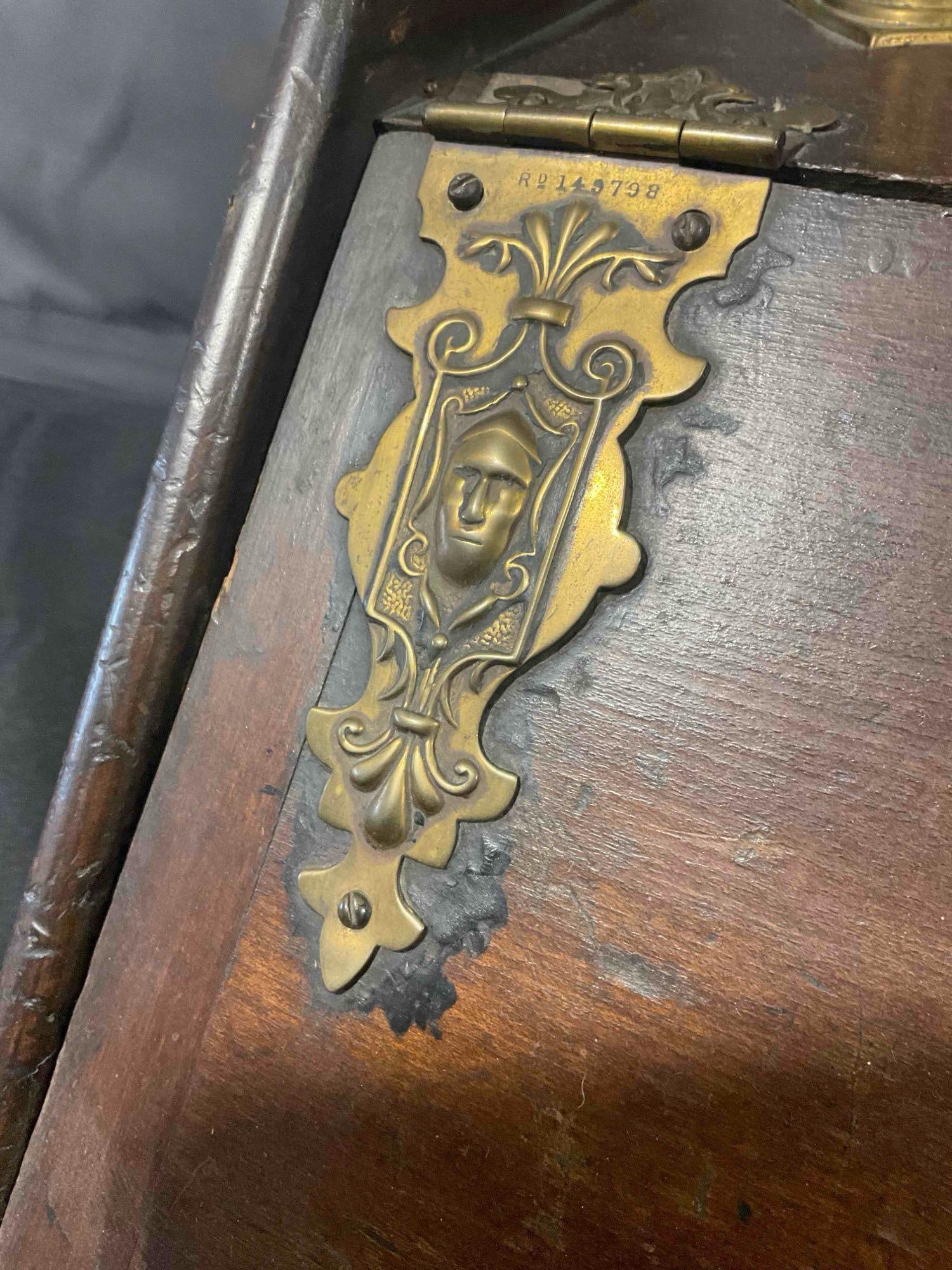 Antique Victorian Mahogany? Wood & Brass Coal Scuttle w/ Ornate Details. Good Condition. - 5