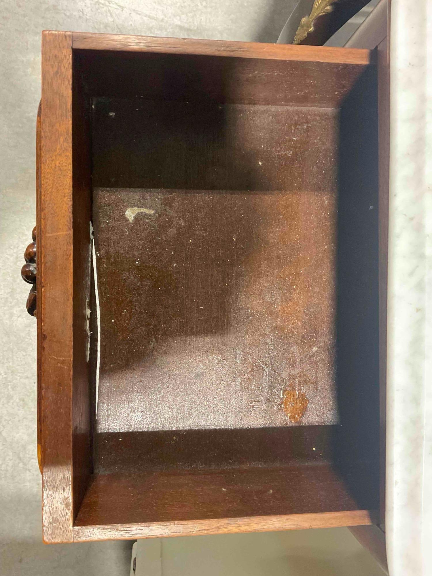 Antique Walnut Wood Half-Commode/Night Stand w/ Gray Marble Top. Very Good Condition. - 4