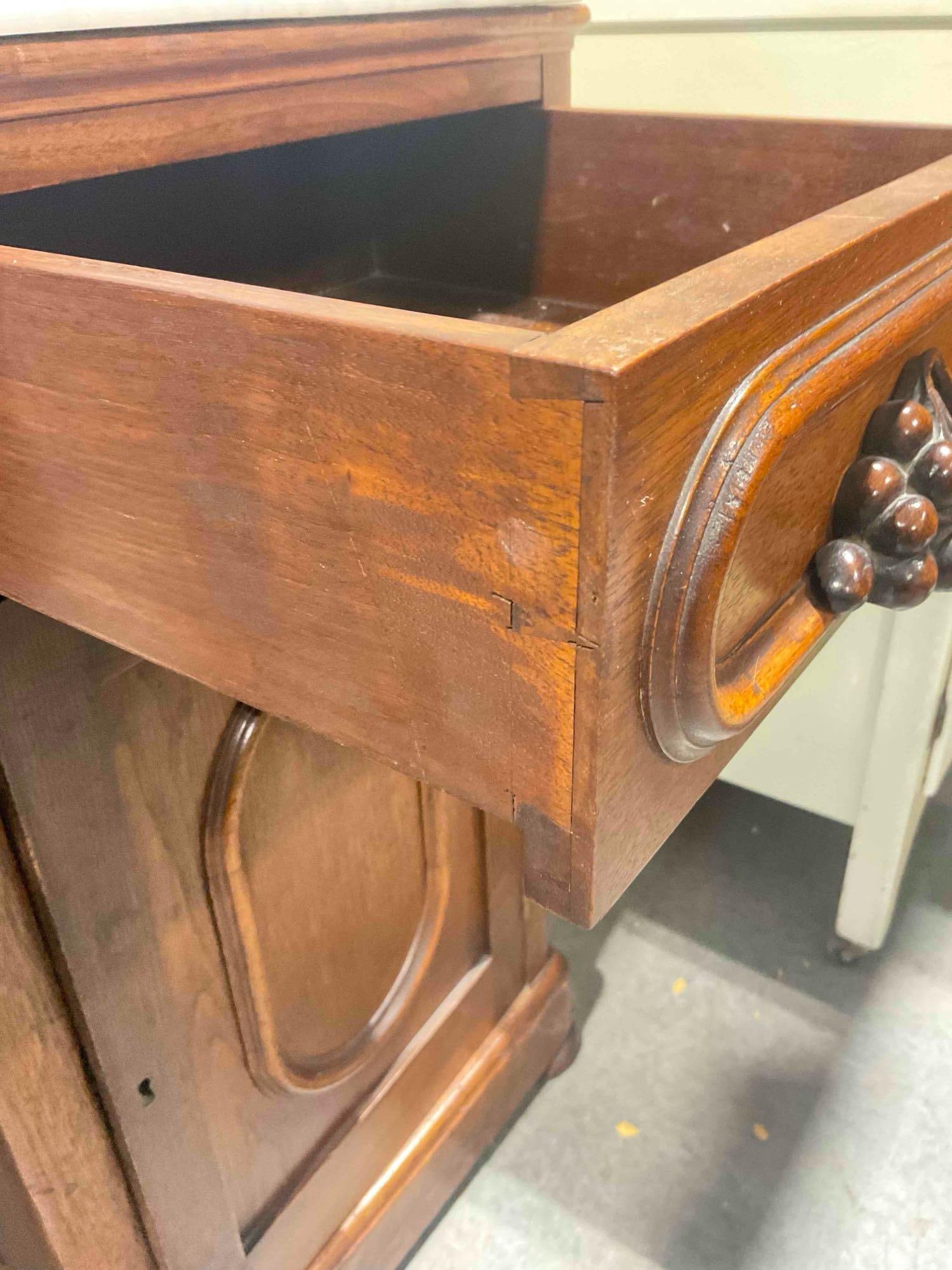 Antique Walnut Wood Half-Commode/Night Stand w/ Gray Marble Top. Very Good Condition. - 5