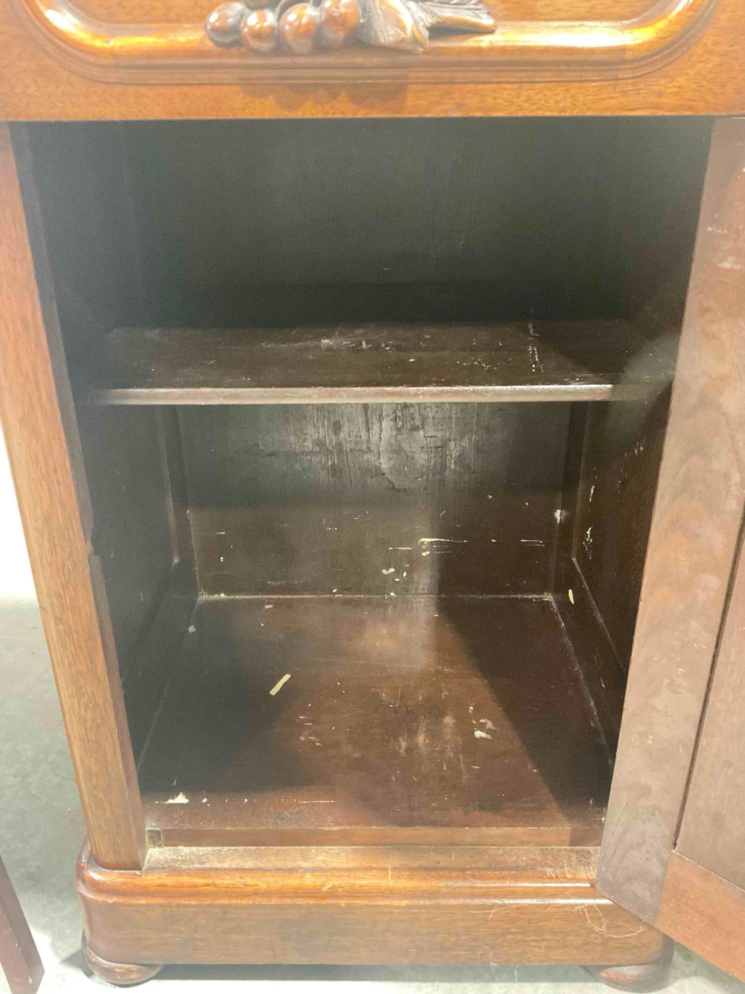 Antique Walnut Wood Half-Commode/Night Stand w/ Gray Marble Top. Very Good Condition. - 6