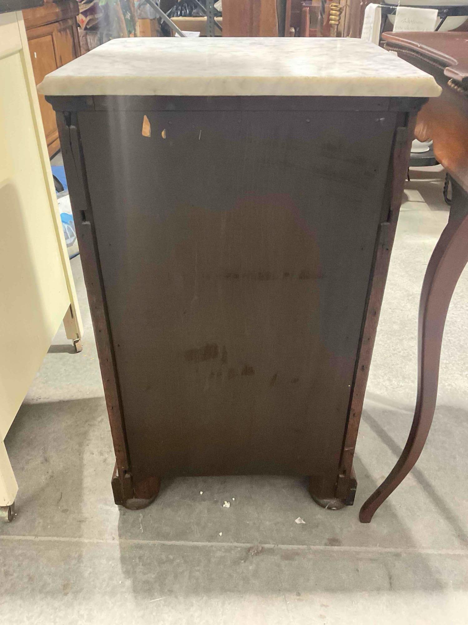 Antique Walnut Wood Half-Commode/Night Stand w/ Gray Marble Top. Very Good Condition. - 7