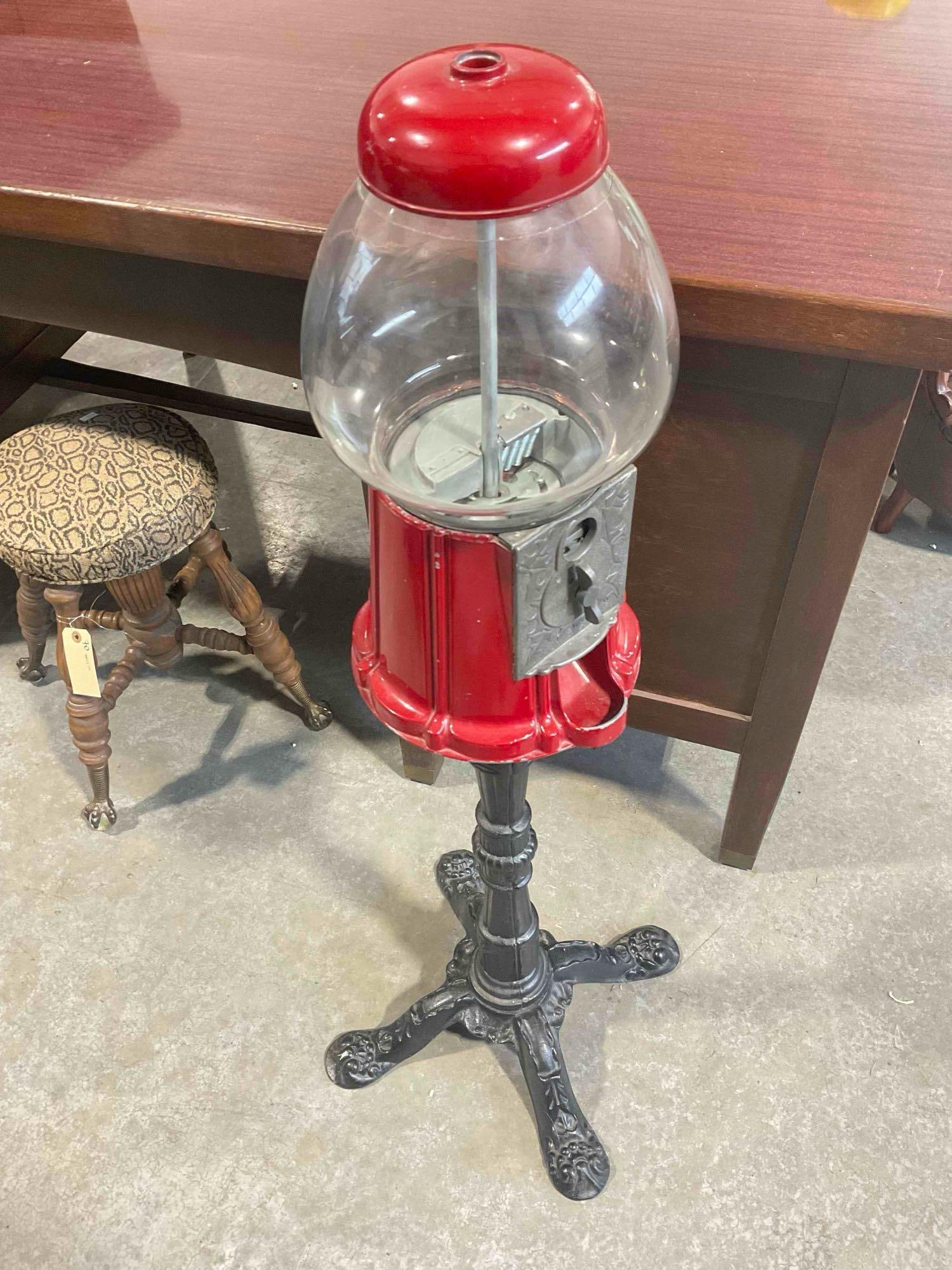Vintage Metal & Glass Carousel Style Gum Ball Candy Dispenser Machine. As Is Condition. - 2