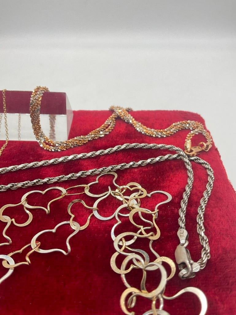 4x Sterling Silver Necklaces 2x Vermeil, 1w/ Amethyst pendant, Vintage Italy ,Heart Link + Bracelet - 3