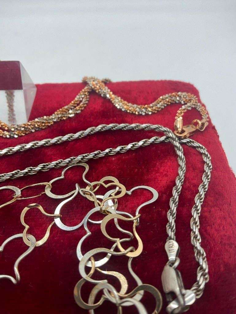 4x Sterling Silver Necklaces 2x Vermeil, 1w/ Amethyst pendant, Vintage Italy ,Heart Link + Bracelet - 7