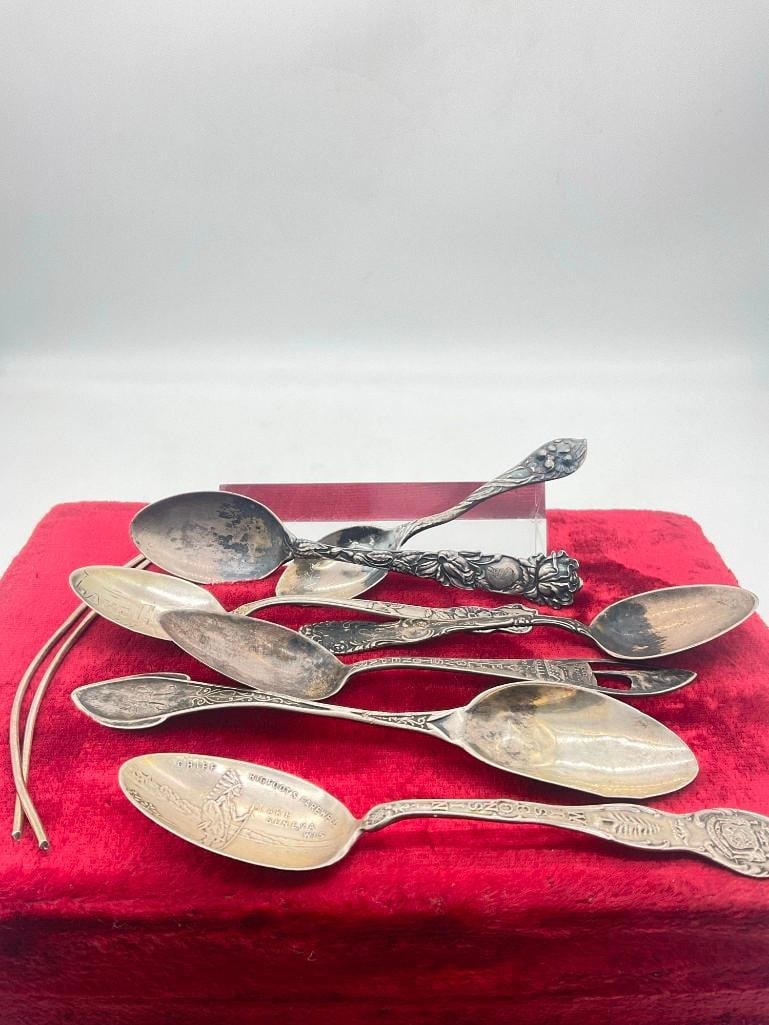 7x Antique Sterling silver teaspoons spoons & 2 pieces of .925 wire includes 3 souvenir spoons (1 of 4)