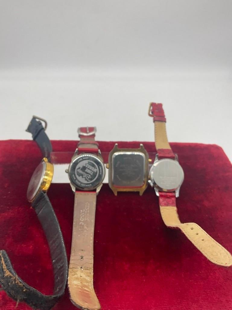 4 x vintage wrist watches,1958 gold toned Amitron Snoopy , 2 x Mickey Mouse , Milan Alarm Chronog... - 4