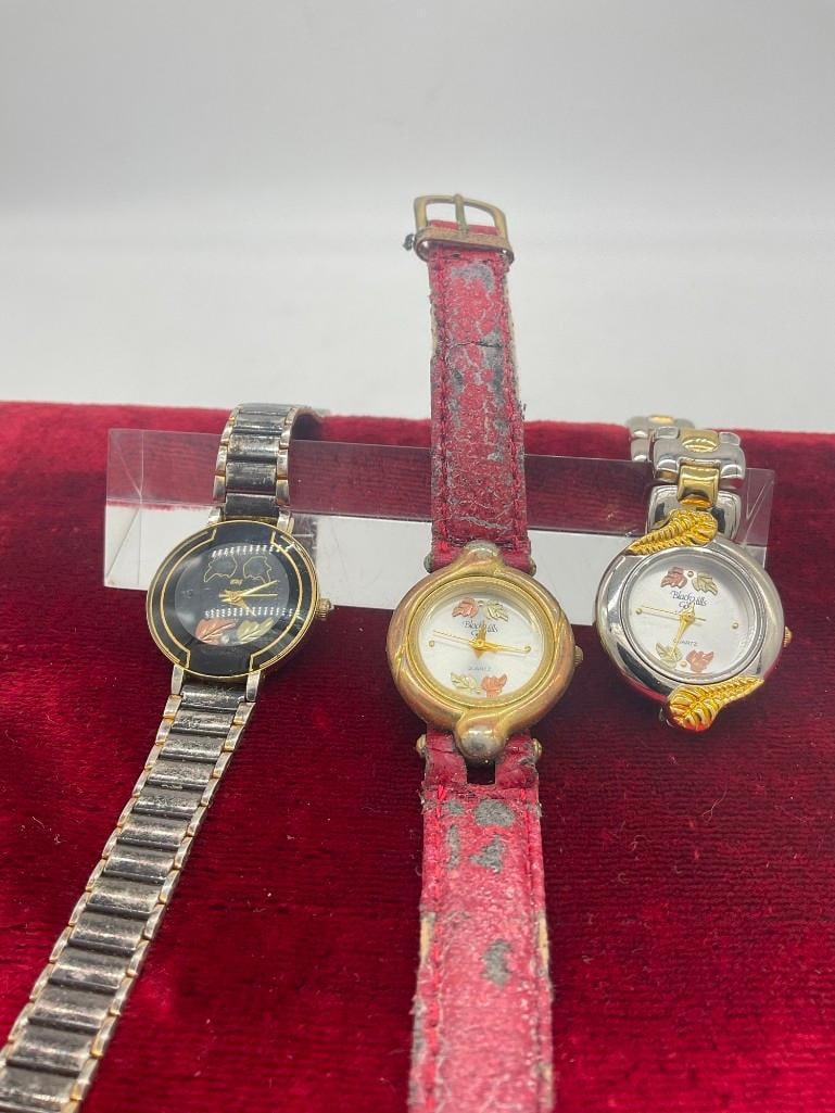 3x Vintage 2K gold Black Hills gold leaf Watches sold as is not running: c-414 The leaves in the watches are 12K gold 