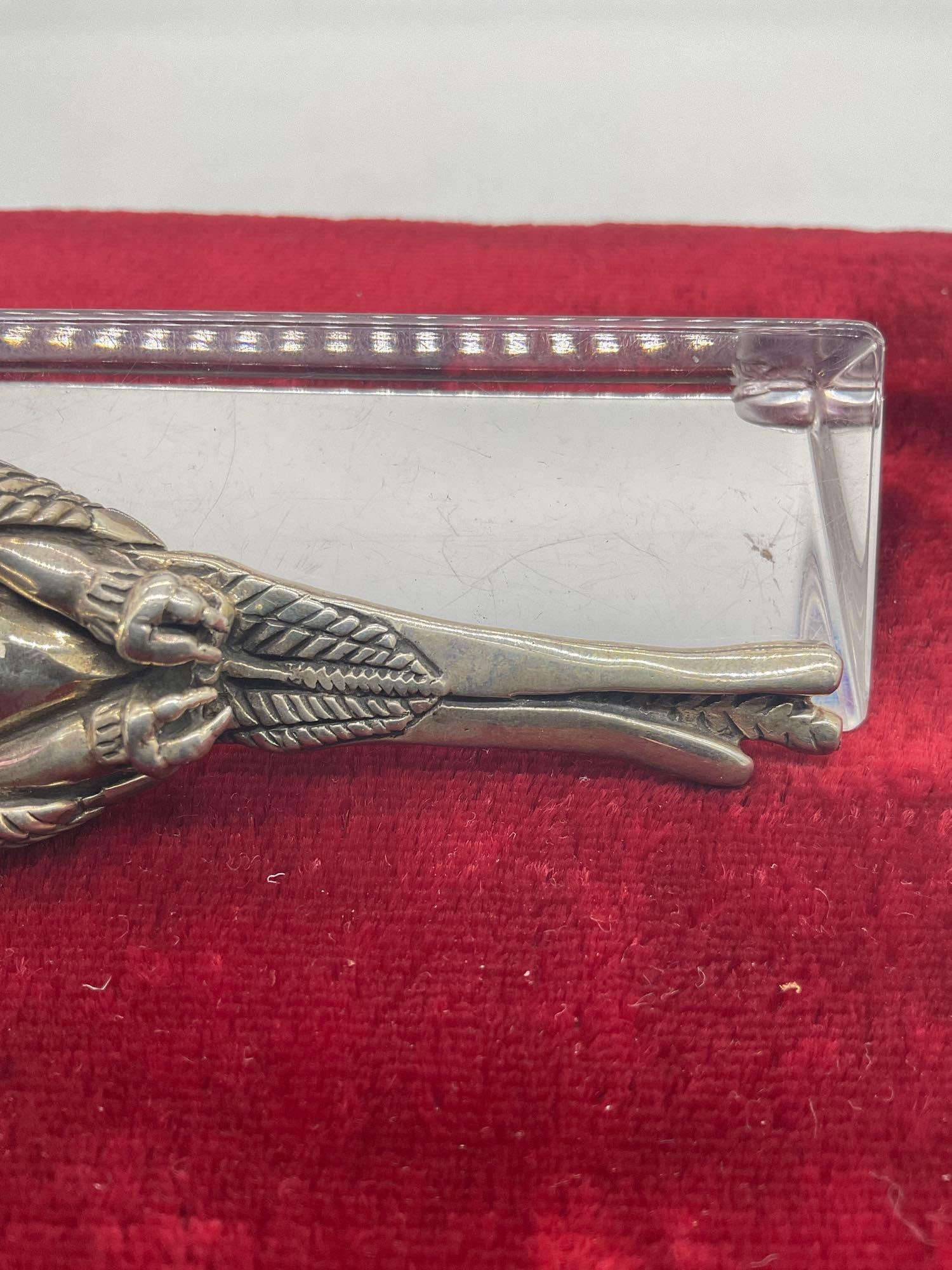 1989 Carol Felley Sterling silver large Parrot brooch/pendant with large amethyst crystal setting - 4