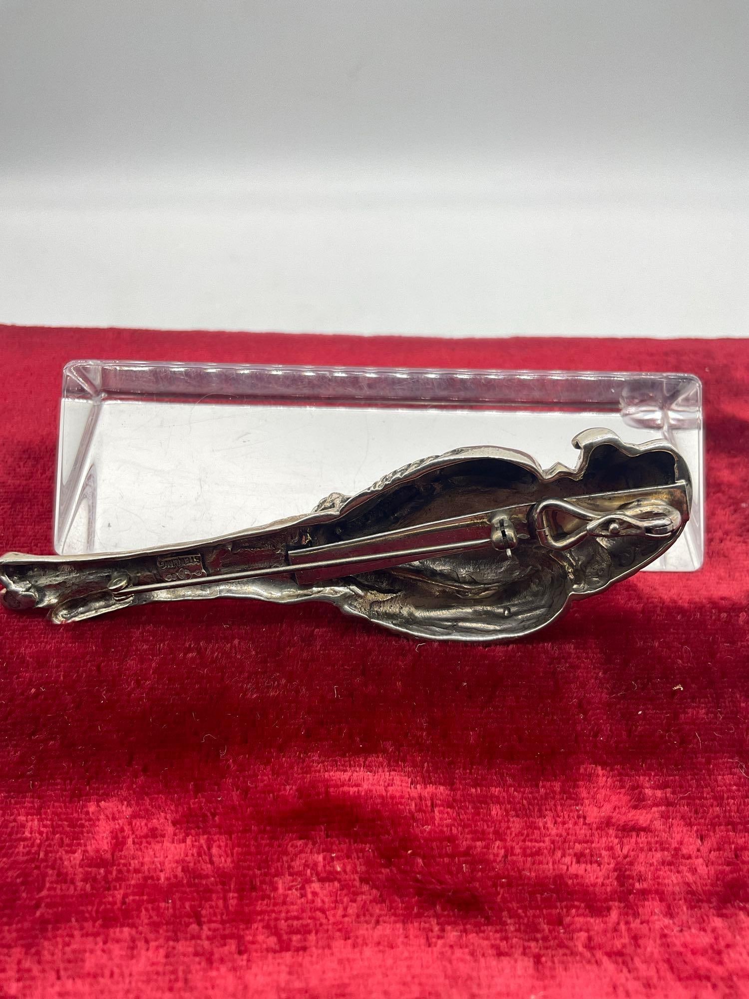 1989 Carol Felley Sterling silver large Parrot brooch/pendant with large amethyst crystal setting - 6