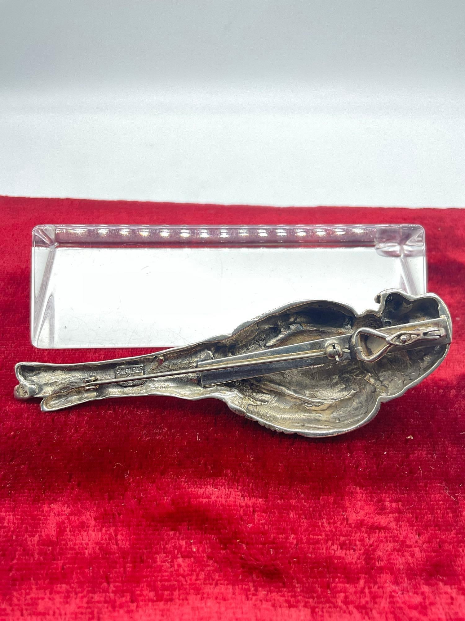 1989 Carol Felley Sterling silver large Parrot brooch/pendant with large amethyst crystal setting - 7