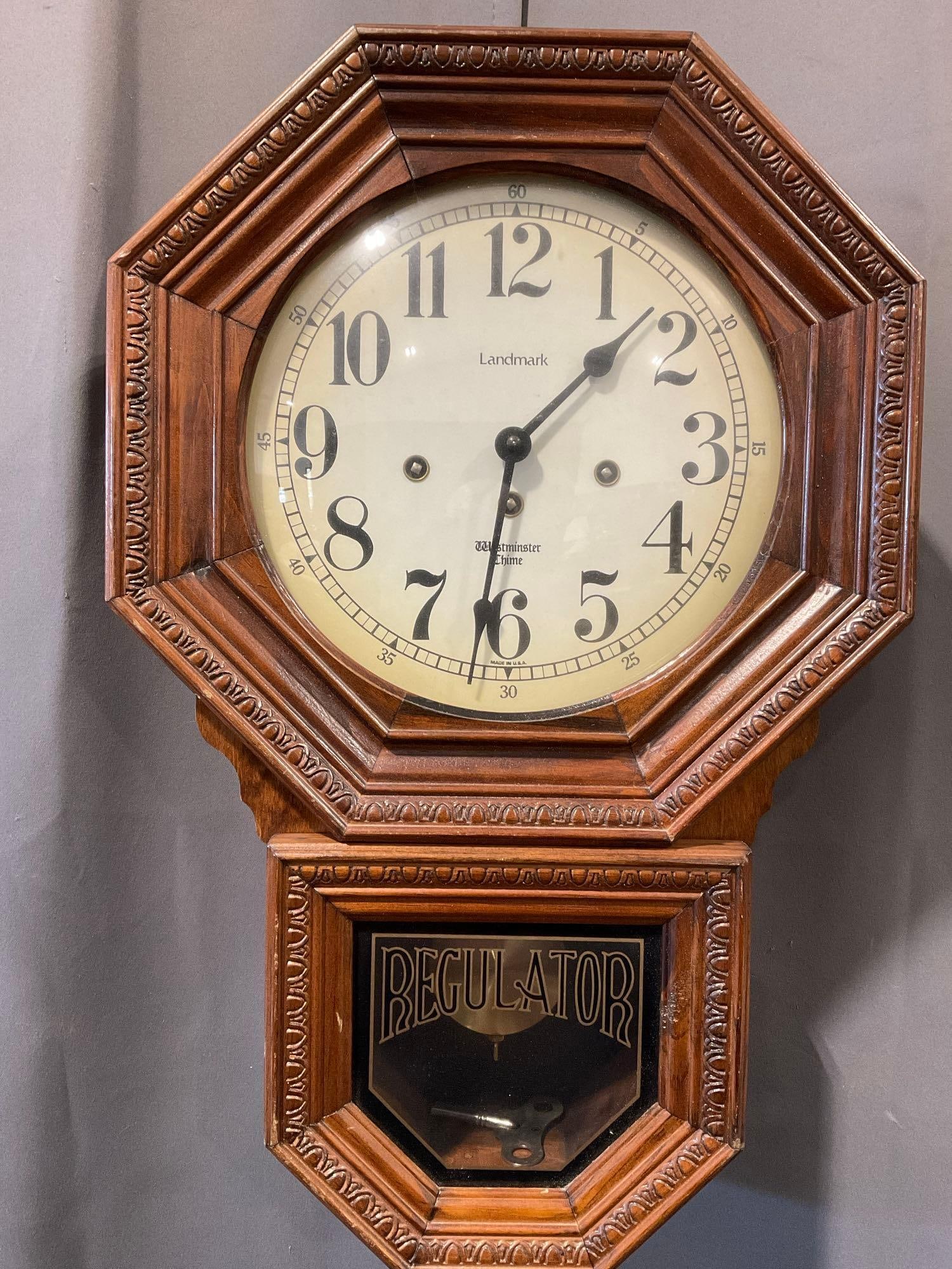 Landmark Westminster Regulator Clock, Time Strike Chime w/key, 21h x 13w x 7d inches (1 of 4)