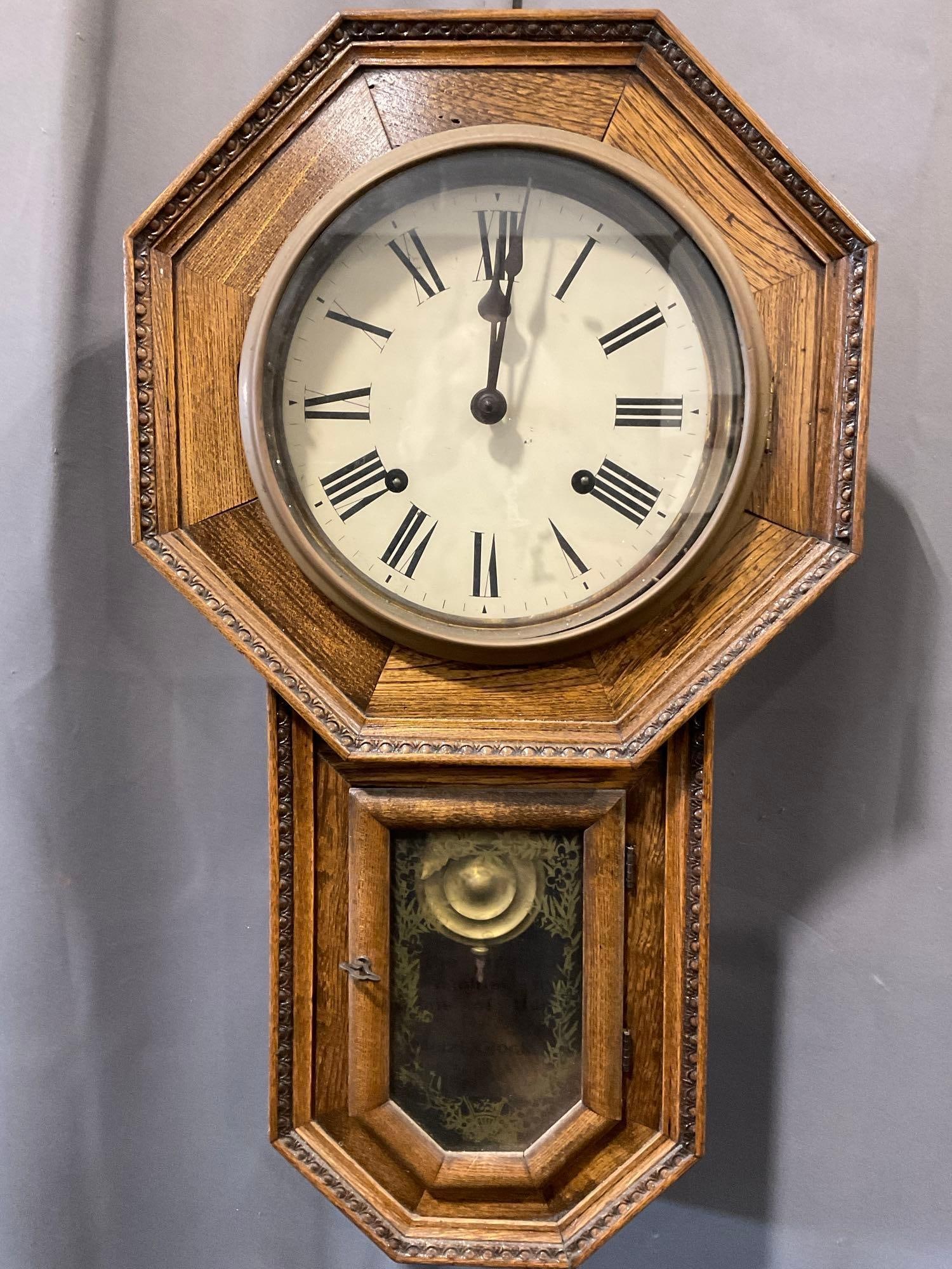 Antique Meizi Clock & Co Regulator Time Strike Clock, Octagonal, 22h x13w x 6d inches (1 of 5)
