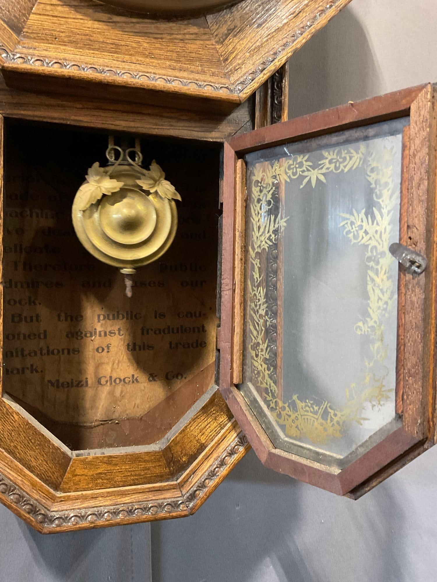 Antique Meizi Clock & Co Regulator Time Strike Clock, Octagonal, 22h x13w x 6d inches - 3