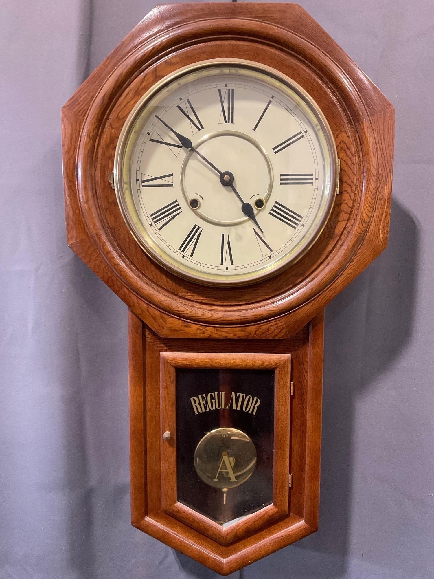Antique Ansonia Regulator A Schoolhouse Clock, Time Strike, 30h x 17w x 7d inches (1 of 6)