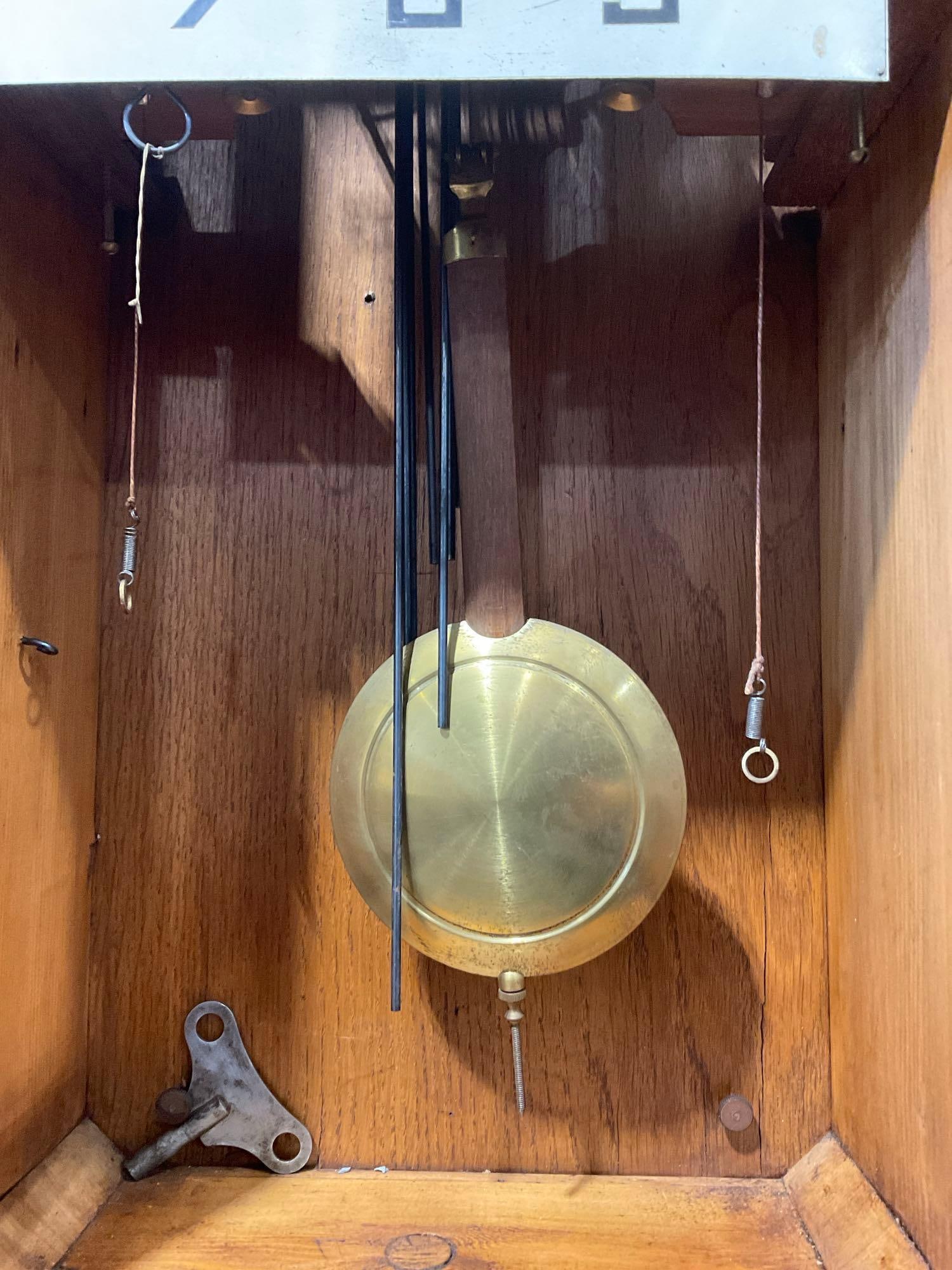 Vintage Art Deco 8 Day Chime Wall Clock, Fruit Carved Oak, Time Strike Chime, 28h x 13w x 8d inches - 5