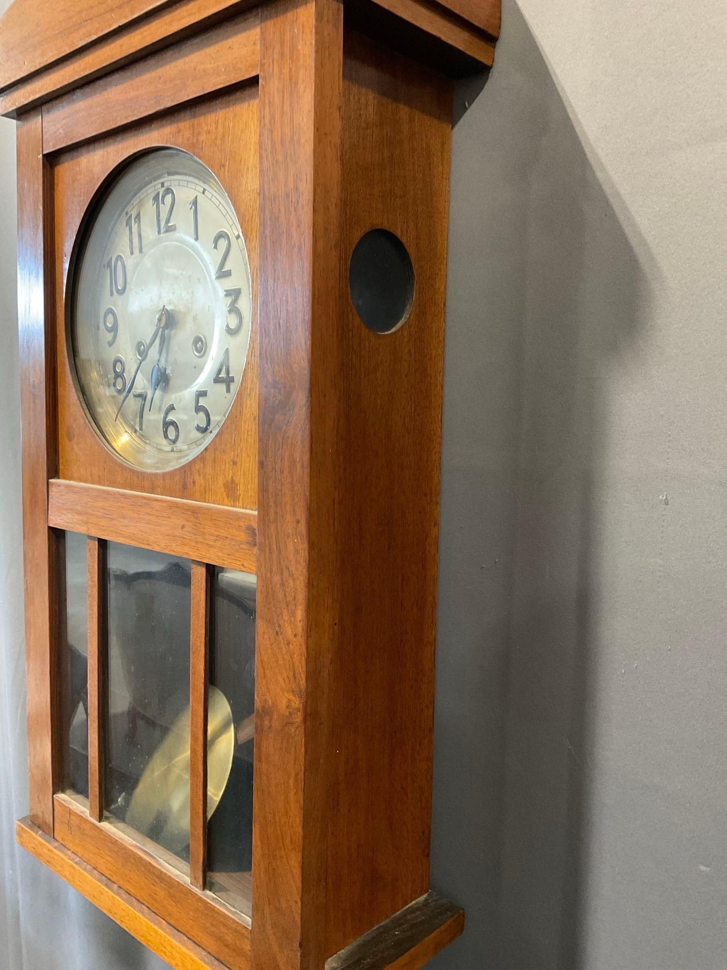 Early 20th Century German Wall Clock, Time Strike, w/silver tone face, 25h x 13w x 7d inches - 4