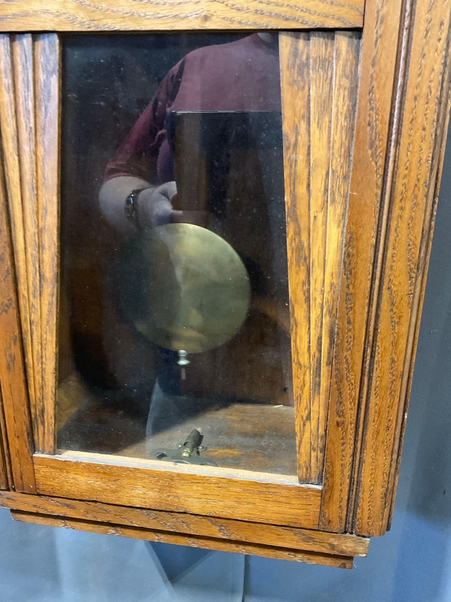 Early 20th Century Art Deco Oak Wall Clock, 8 day Westminster Chime, 28h x 13w x 7d inches - 3