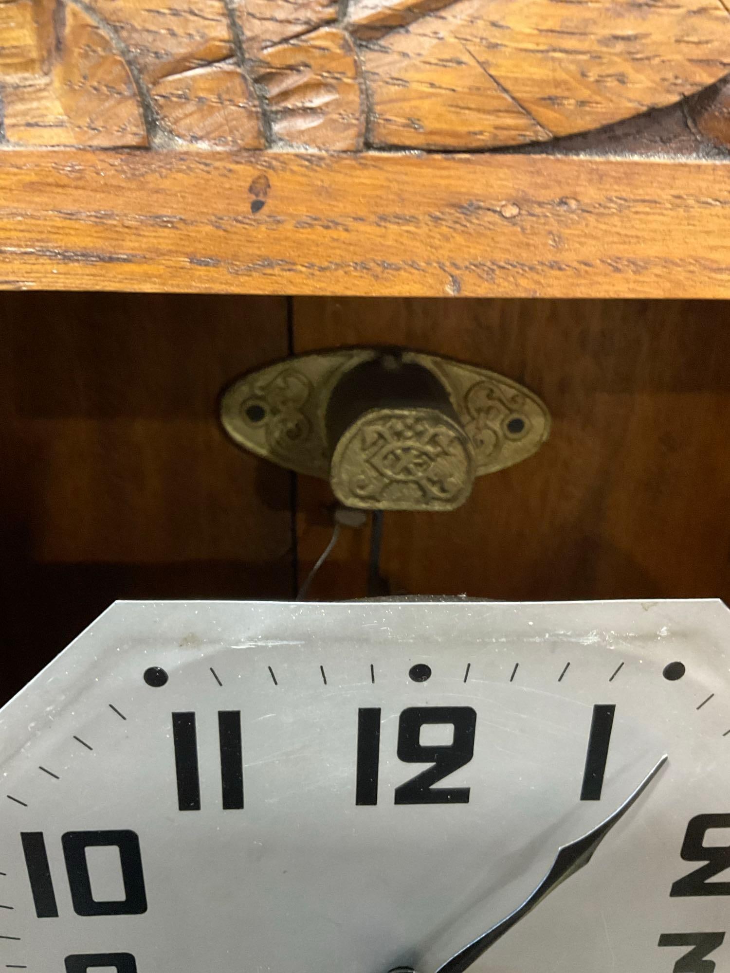 Early 20th Century Art Deco Oak Wall Clock, 8 day Westminster Chime, 28h x 13w x 7d inches - 5