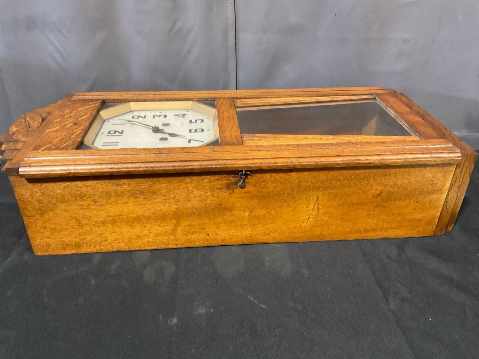 Early 20th Century Art Deco Oak Wall Clock, 8 day Westminster Chime, 28h x 13w x 7d inches - 6