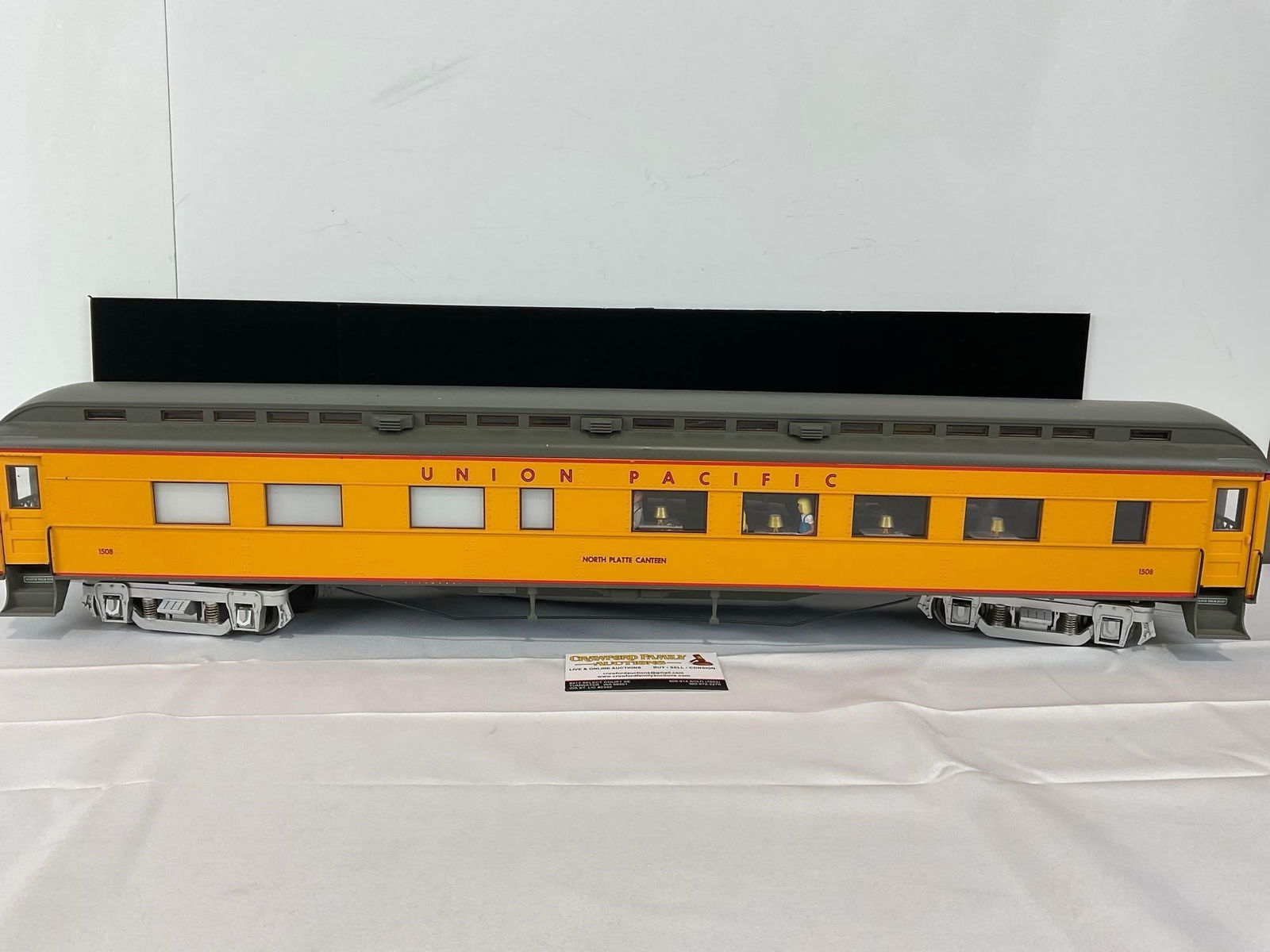 Model Railroad Car, Union Pacific G Scale North Platte Canteen Car, #1508, 10x32x10 inches: No box included. Appears to be in good shape. The piece measures approx 10h x 32w x 10d inches. See pics. E-5560 