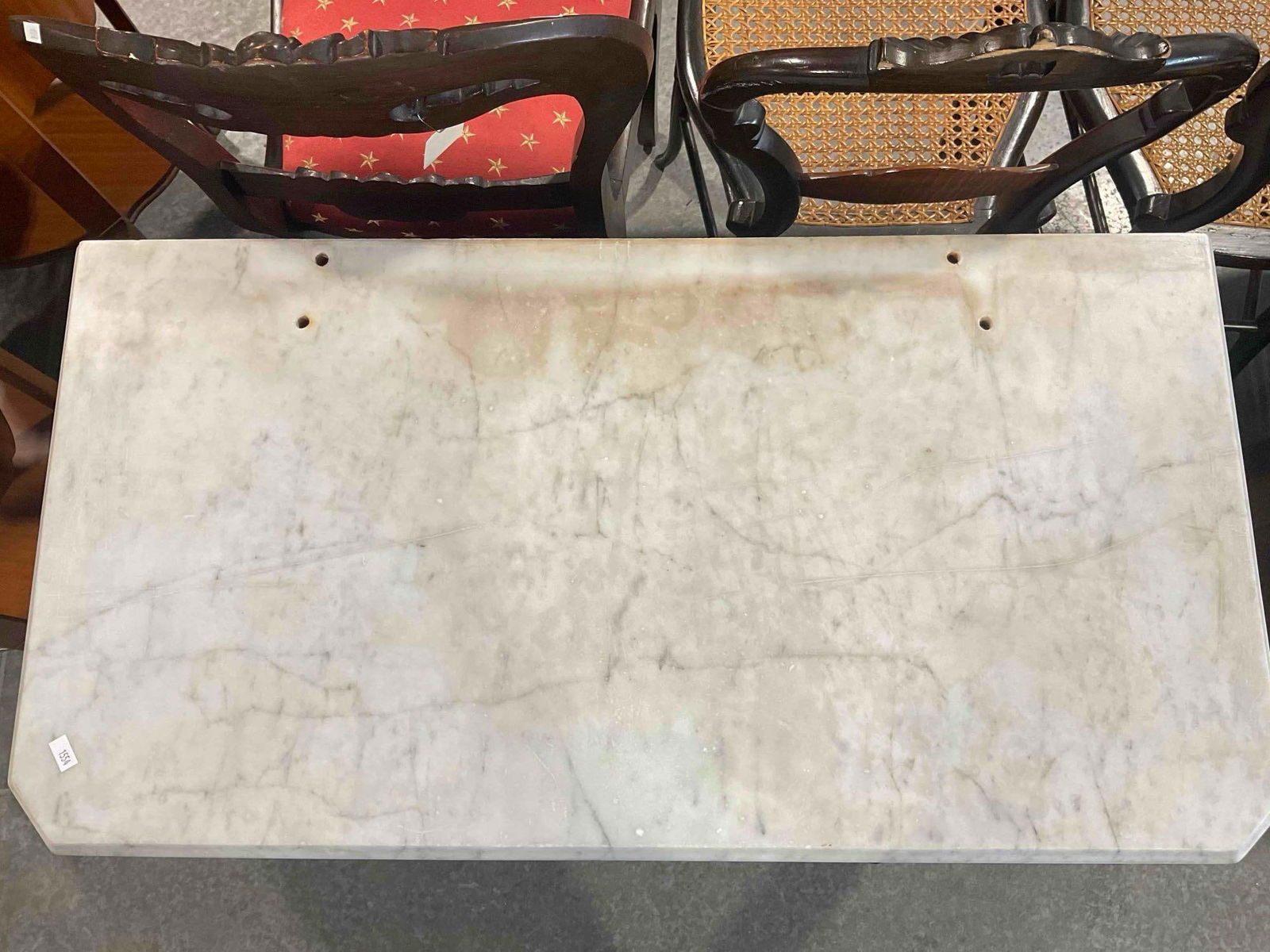 Antique Lovely Maple? Wood Bathroom Commode w/ Grey Marble Top & Burl Wood Panels. - 4