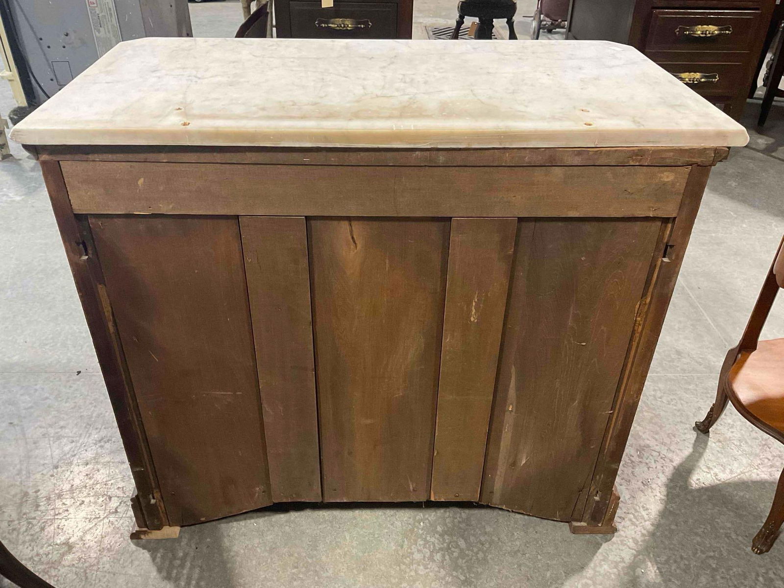Antique Lovely Maple? Wood Bathroom Commode w/ Grey Marble Top & Burl Wood Panels. - 5