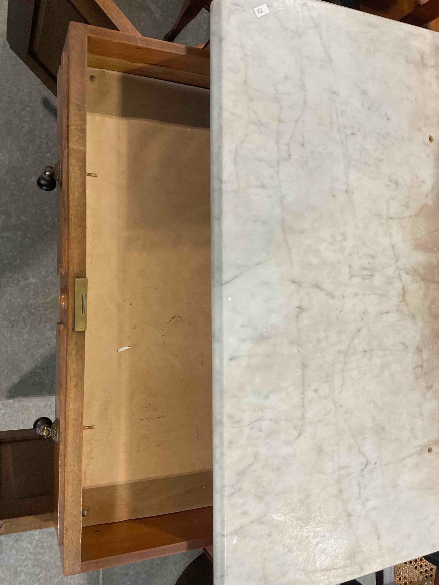 Antique Lovely Maple? Wood Bathroom Commode w/ Grey Marble Top & Burl Wood Panels. - 6