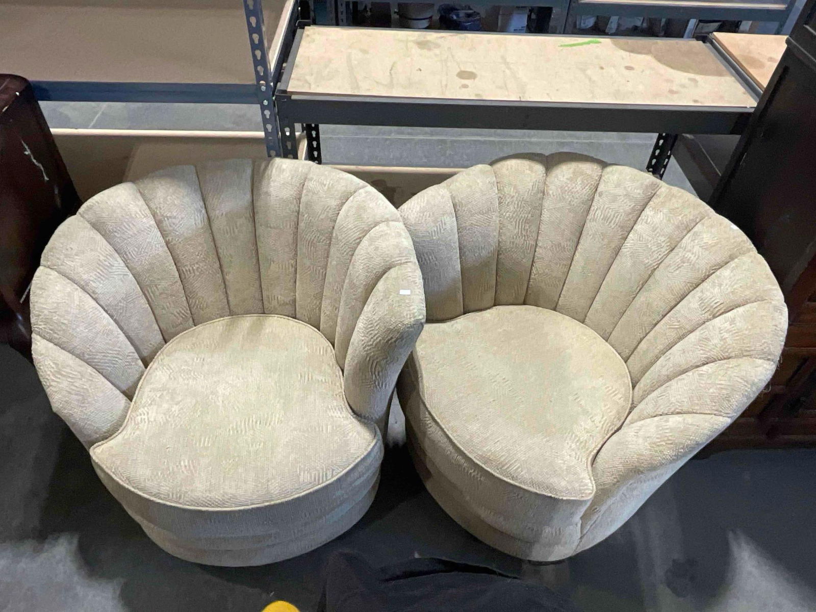 Pair of Vintage Asymmetrical Beige Upholstered Plush Swivel Chairs. Excellent Condition. See pics. - 6