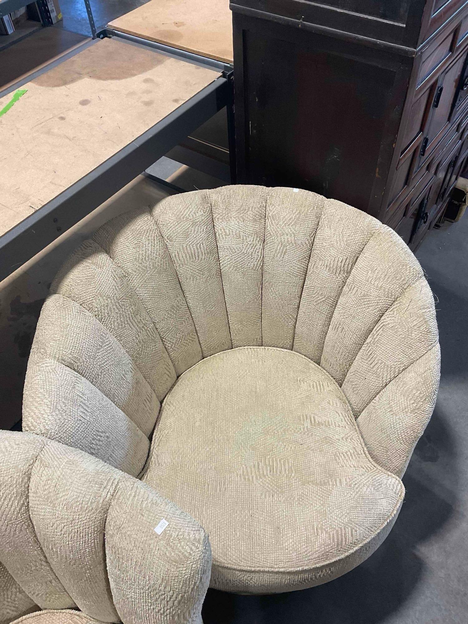 Pair of Vintage Asymmetrical Beige Upholstered Plush Swivel Chairs. Excellent Condition. See pics. - 8