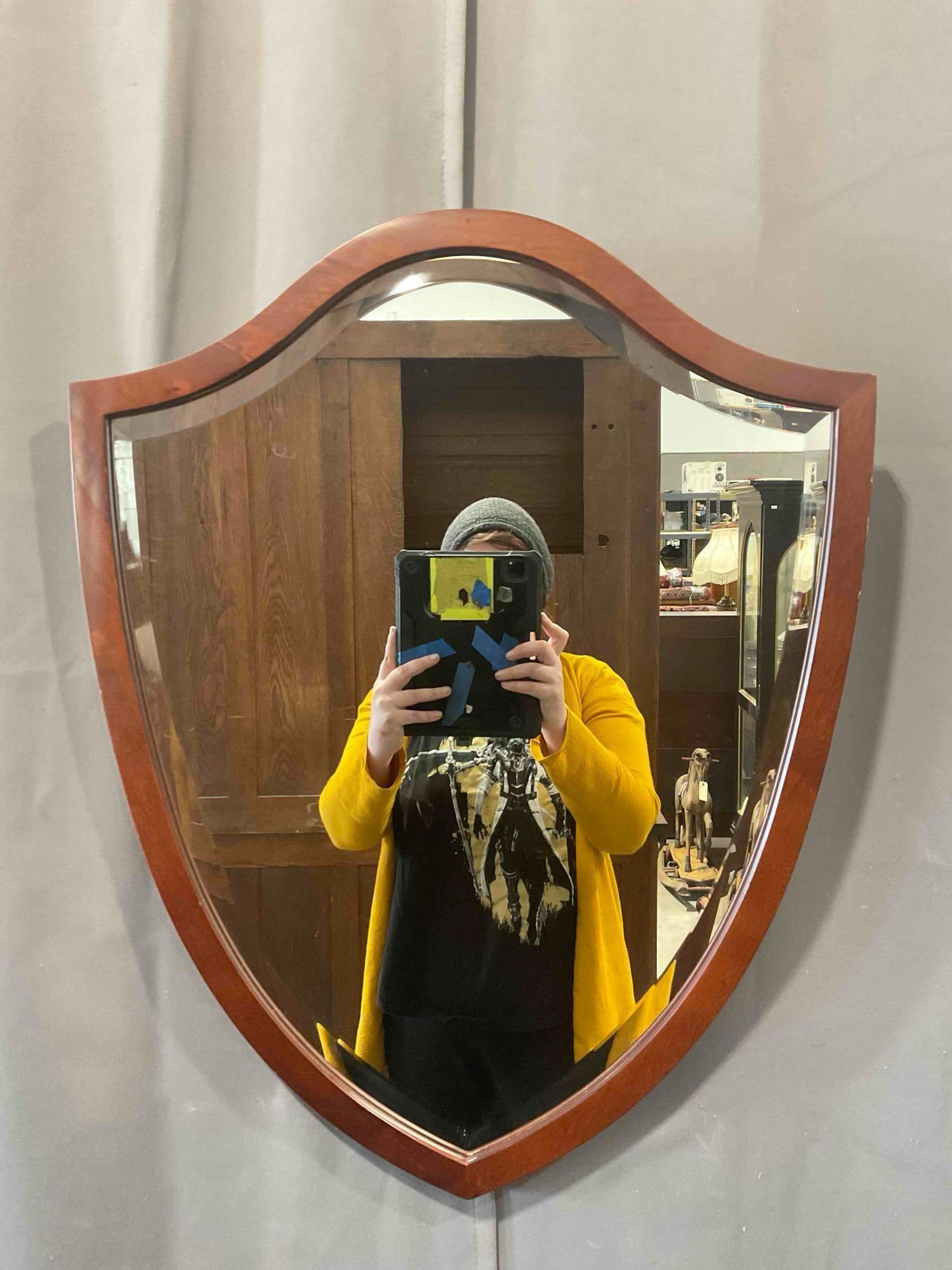 Vintage Bombay Company Hepplewhite Shield Mirror in Cherry Finish Mirror. Excellent Condition.: Vintage Bombay Company Hepplewhite Shield Mirror in Cherry Finish Mirror. Excellent Condition. Measures 21" x 27" x 3" Dm-5520 *Freight Required if shipped, Buyer Arranged/Responsibility* 