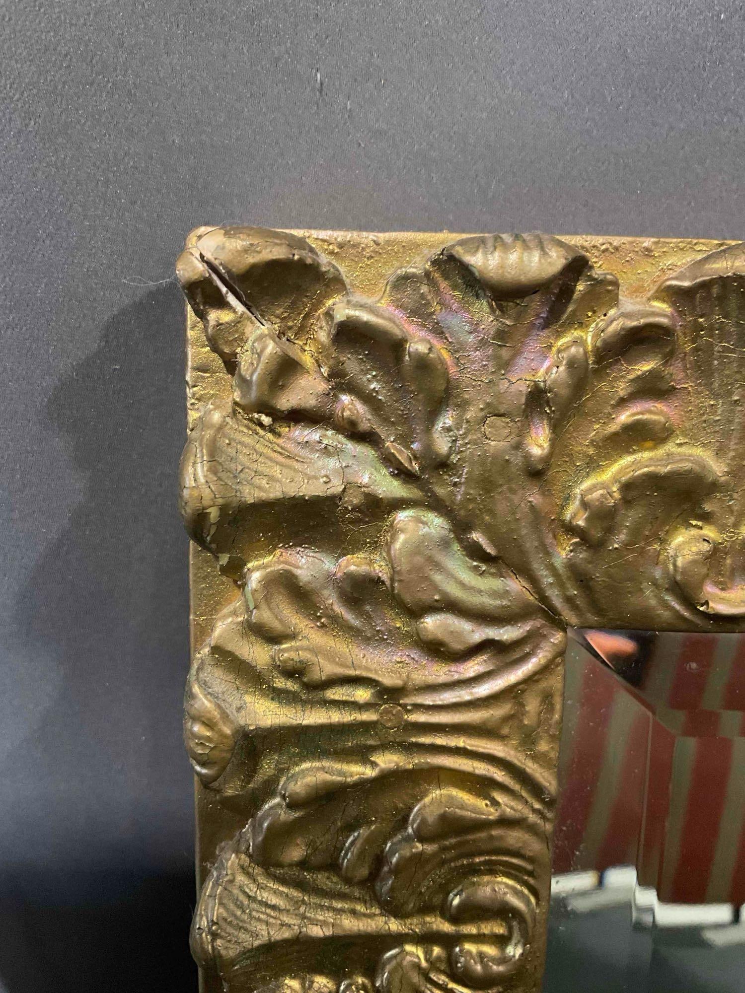 Vintage Rectangular Wall Mirror in Ornate Gold Painted Wooden Frame. Very Good Condition. - 4