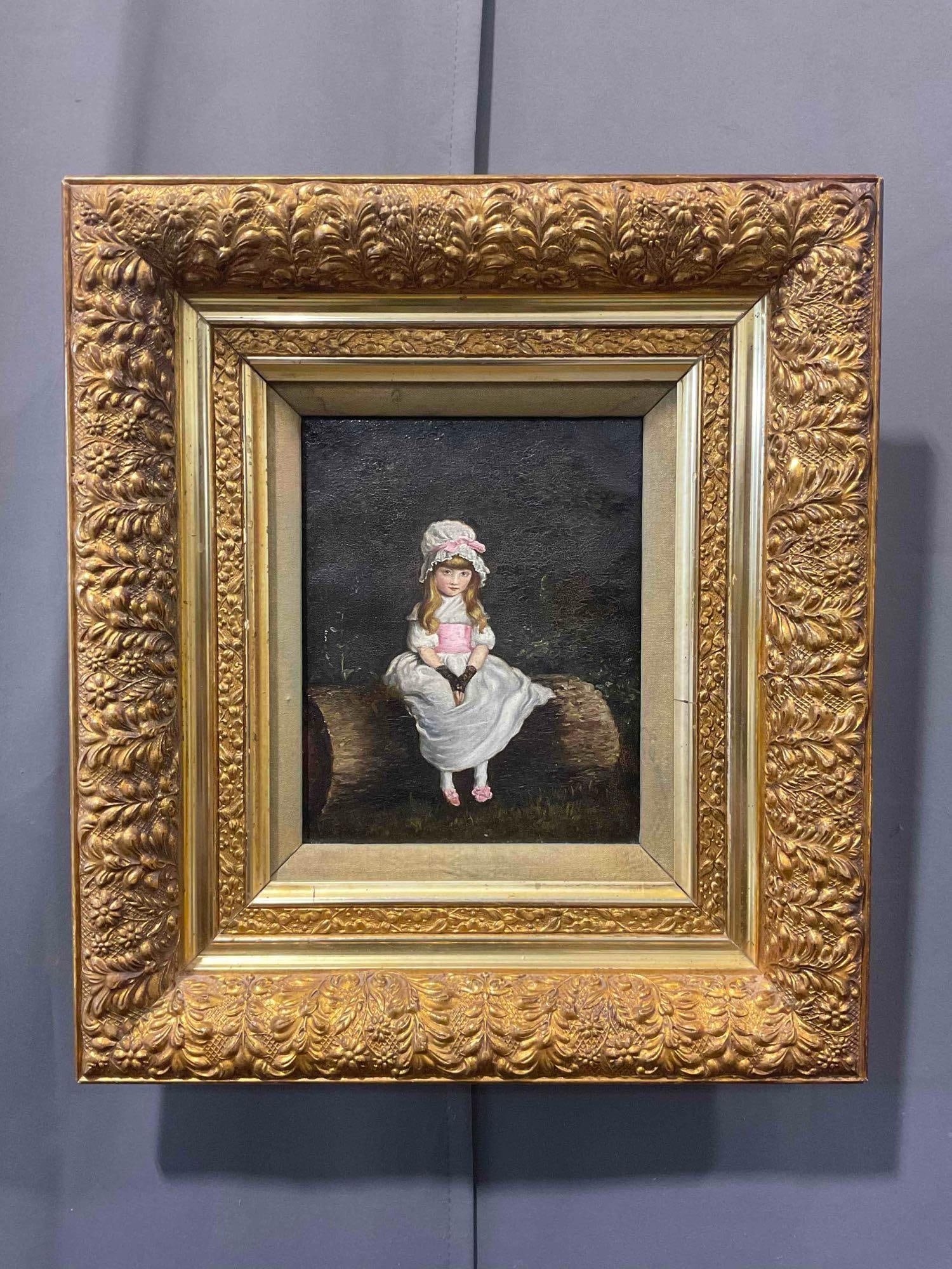 Vintage Framed Oil Painting Study of "Cherry Ripe" by John Millais. Excellent Condition. See pics.: Vintage Framed Oil Painting Study of "Cherry Ripe" by John Millais. Excellent Condition. Unsure of age, looks to have the crazing of an antique piece. In ornate gilt wood frame w/ velvet detail. Unsig