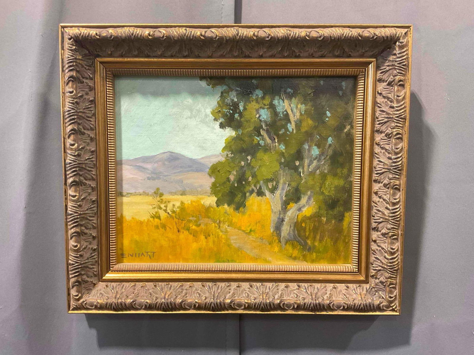 Vintage Framed Original Oil Painting of Tree & Field Signed ENIIATT? Excellent Condition. See pics. (1 of 6)