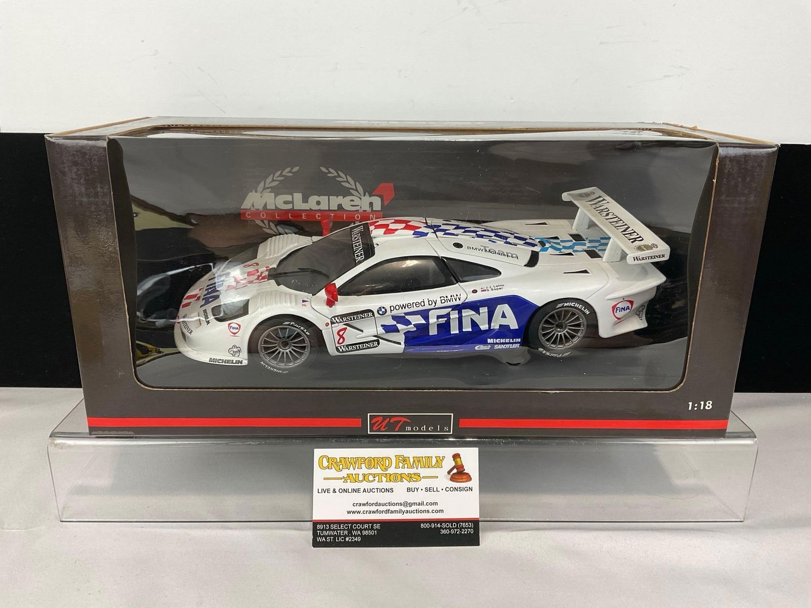McLaren Collection 1997 McLaren BMW F1-GTR FIA GT Champ. 1/18 Scale Diecast Car Model,: All comes from the same collection. Appears to be in good shape. The piece measures approx 7h x 14w x 7d inches. See pics. E-5420